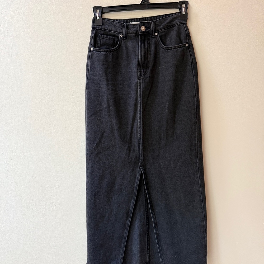 Mango Black Denim Maxi Skirt
